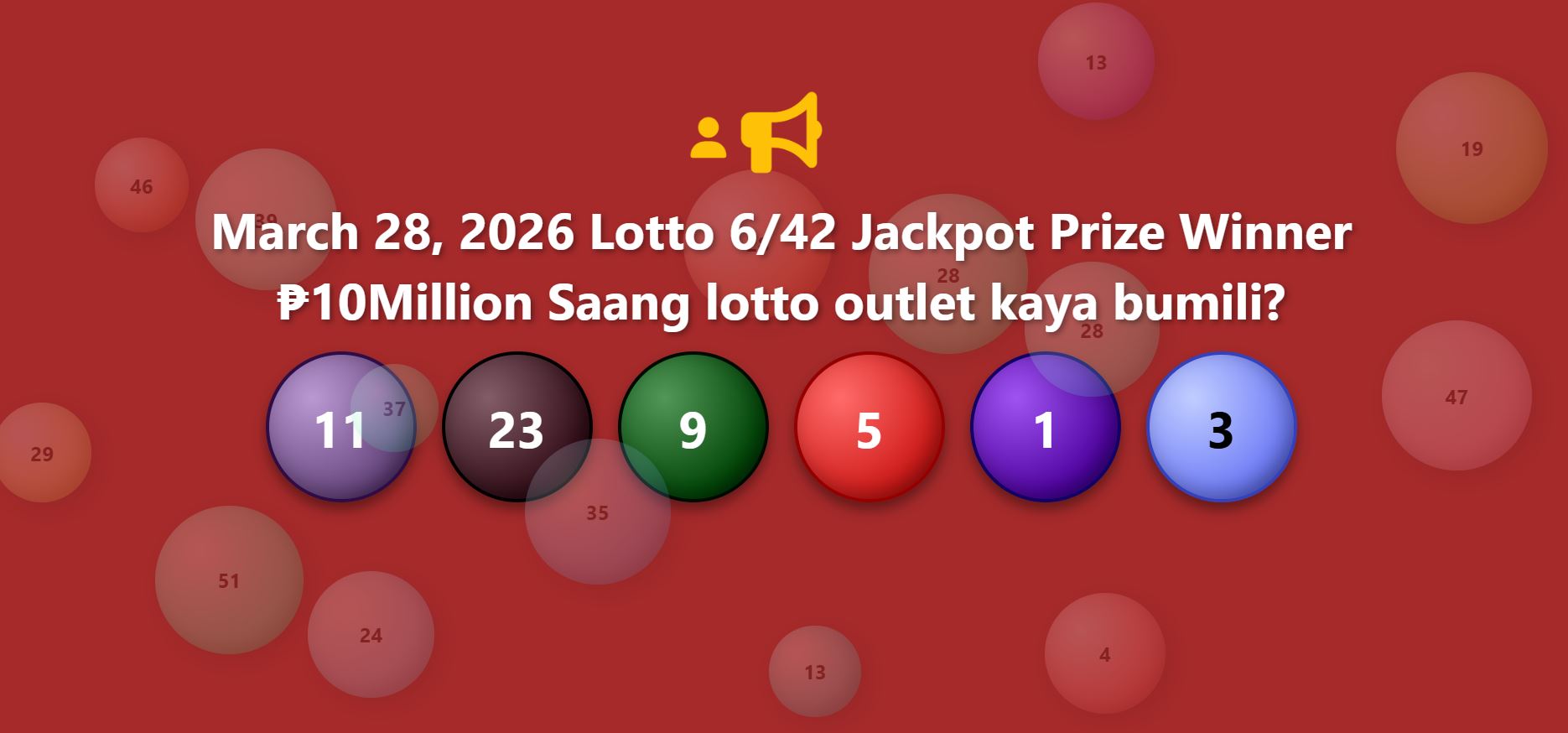 ₱10M Jackpot Prize Won by PAMPANGA Game Player – March 28, 2026 Lotto 6/42 Draw