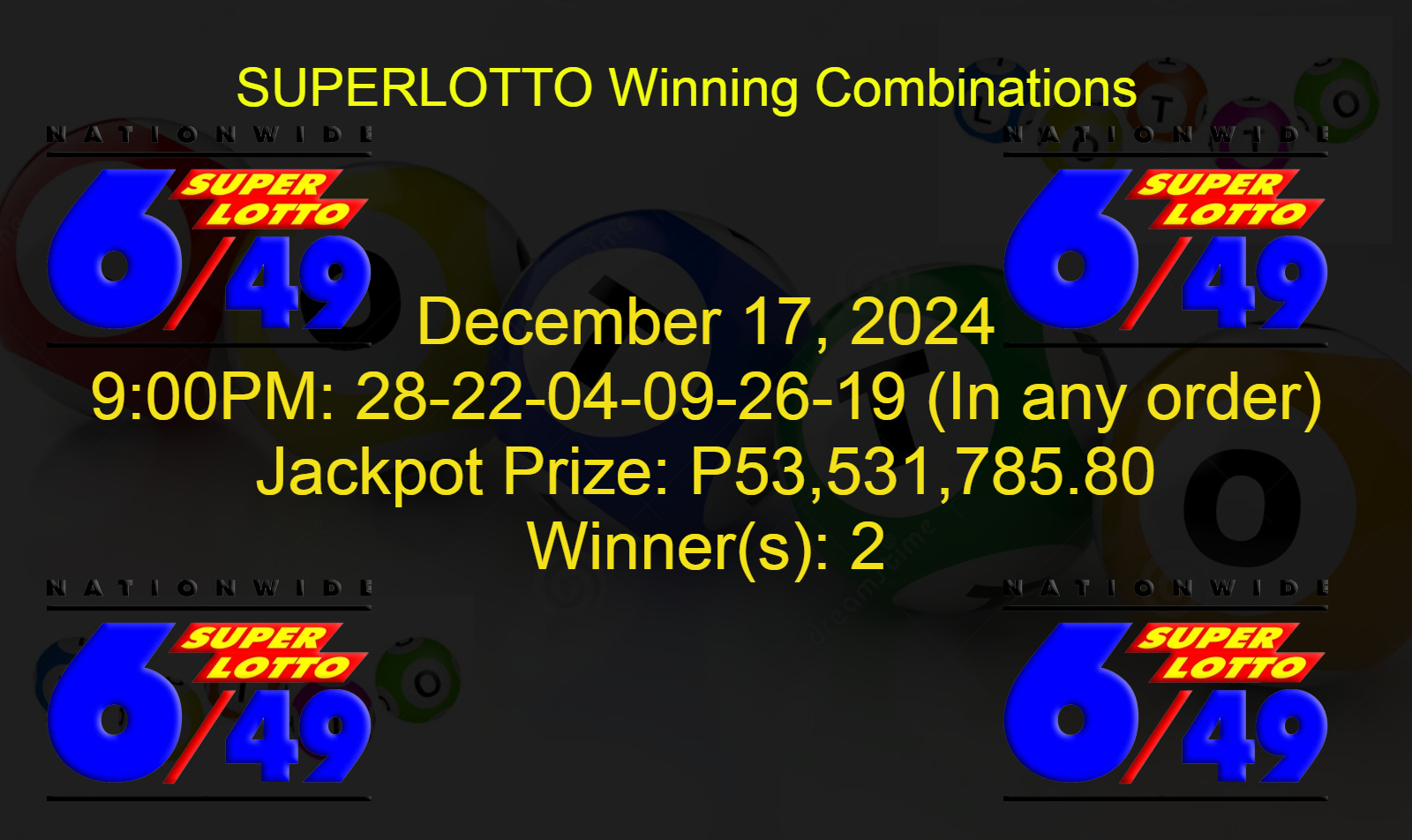 2 Winners Inuwi Ang 53.5Million ng PCSO Superlotto 6/49 Jackpot Prize | December 17, 2024 Official Game Results