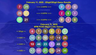 COMPLETE RECAP - February 11, 2025 Tuesday 2D/3D/6Digit PCSO 6/42, 6/49, 6/58 Game Winners