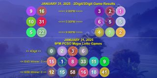 January 31, 2025 - Friday Megalotto 6/45 & Ultralotto 6/58 PCSO 4D,2D,3D Lotto Game Winners
