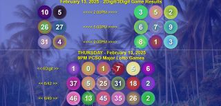 February 13, 2025 | Thursday PCSO 6/42, SuperLotto 6/49, 2Digit, 3Digit, 6Digit Game Results
