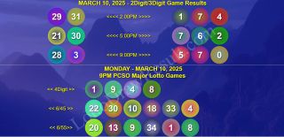 COMPLETE RECAP - March 10, 2025 PCSO 6/45 & 6/55 (2D,3D,4D) Results Lotto Updates