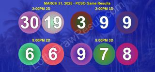 COMPLETE RECAP - March 31, 2025 PCSO 6/45 & 6/55 (2D,3D,4D) Results Lotto Updates