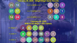 COMPLETE RECAP: February 26, 2025 Wednesday 2D/3D/4Digit, Megalotto 6/45 & Grandlotto 6/55 Winning Numbers