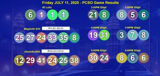 July 11, 2025 - Megalotto 6/45 & Ultralotto 6/58 PCSO 4D,2D,3D Lotto Game Winners