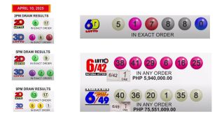 April 10, 2025 | Thursday PCSO 6/42, SuperLotto 6/49, 2Digit, 3Digit, 6Digit Game Results