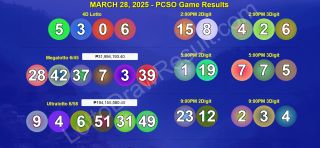 March 28, 2025 - Megalotto 6/45 & Ultralotto 6/58 PCSO 4D,2D,3D Lotto Game Winners
